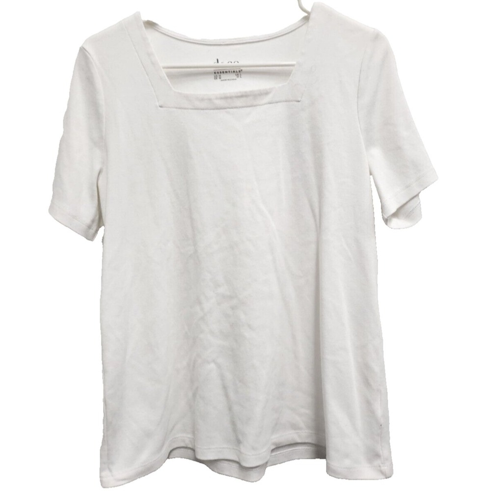 Denim & Co Essentials T-Shirt Womens 1X White Square Neck Short Sleeve Capsule